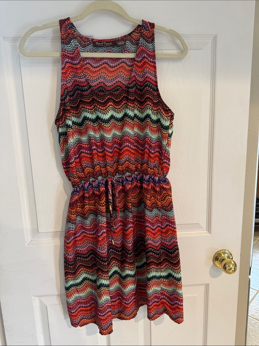 Speed Control Red Orange Multicolor Wave-Print Dress